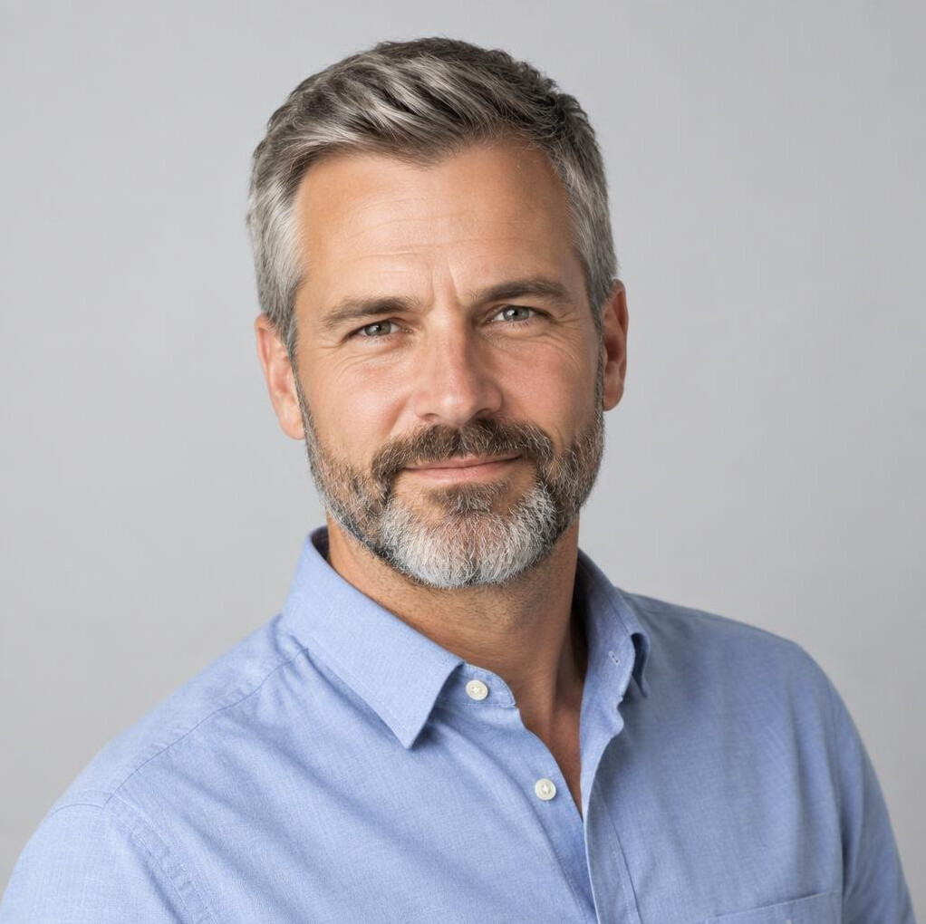 Studio portrait of a man researcher with a beard